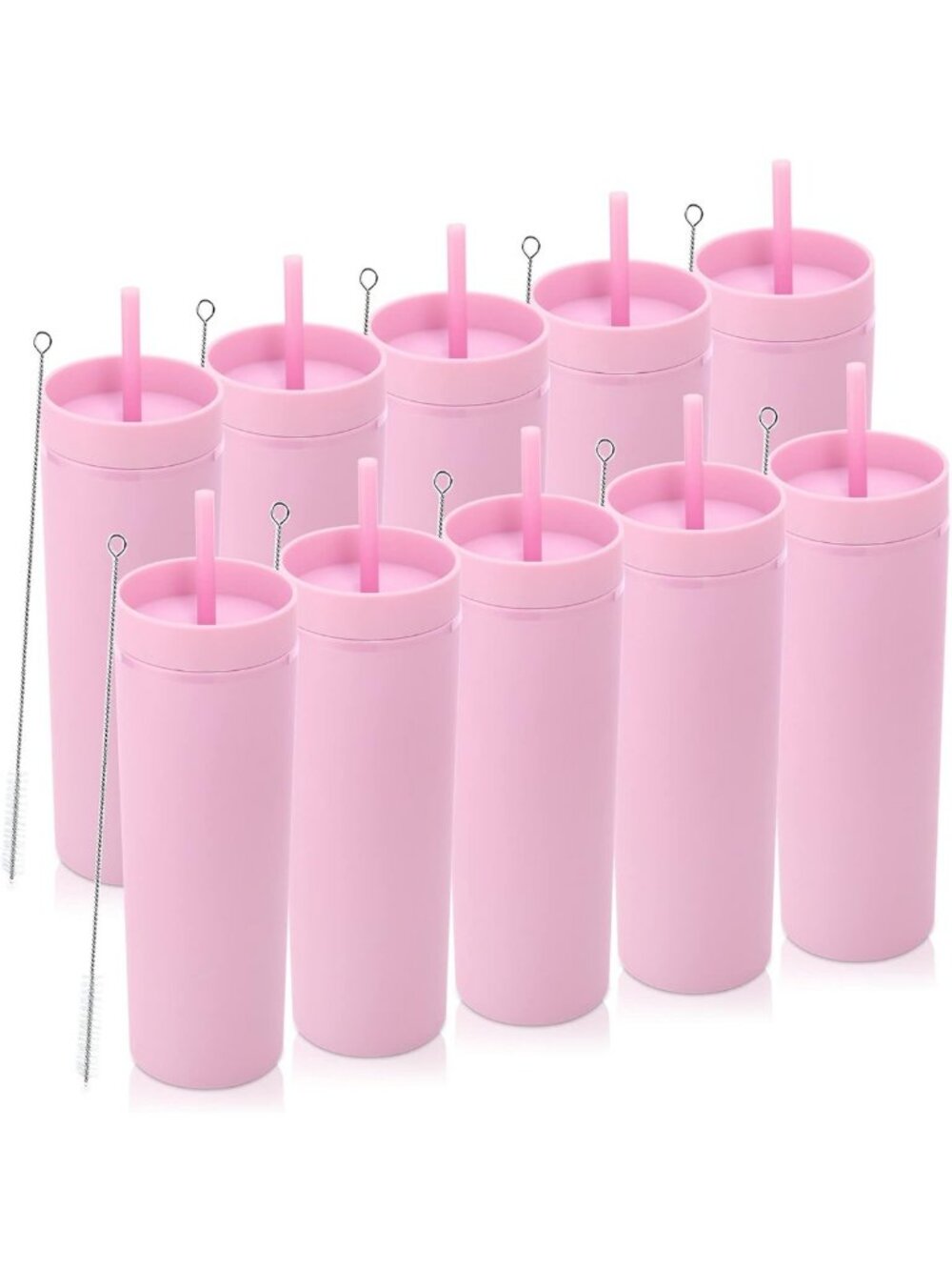 20oz Double Wall Plastic Tumblers - 10 Pack, BPA Free Iced Coffee Cups with Lid